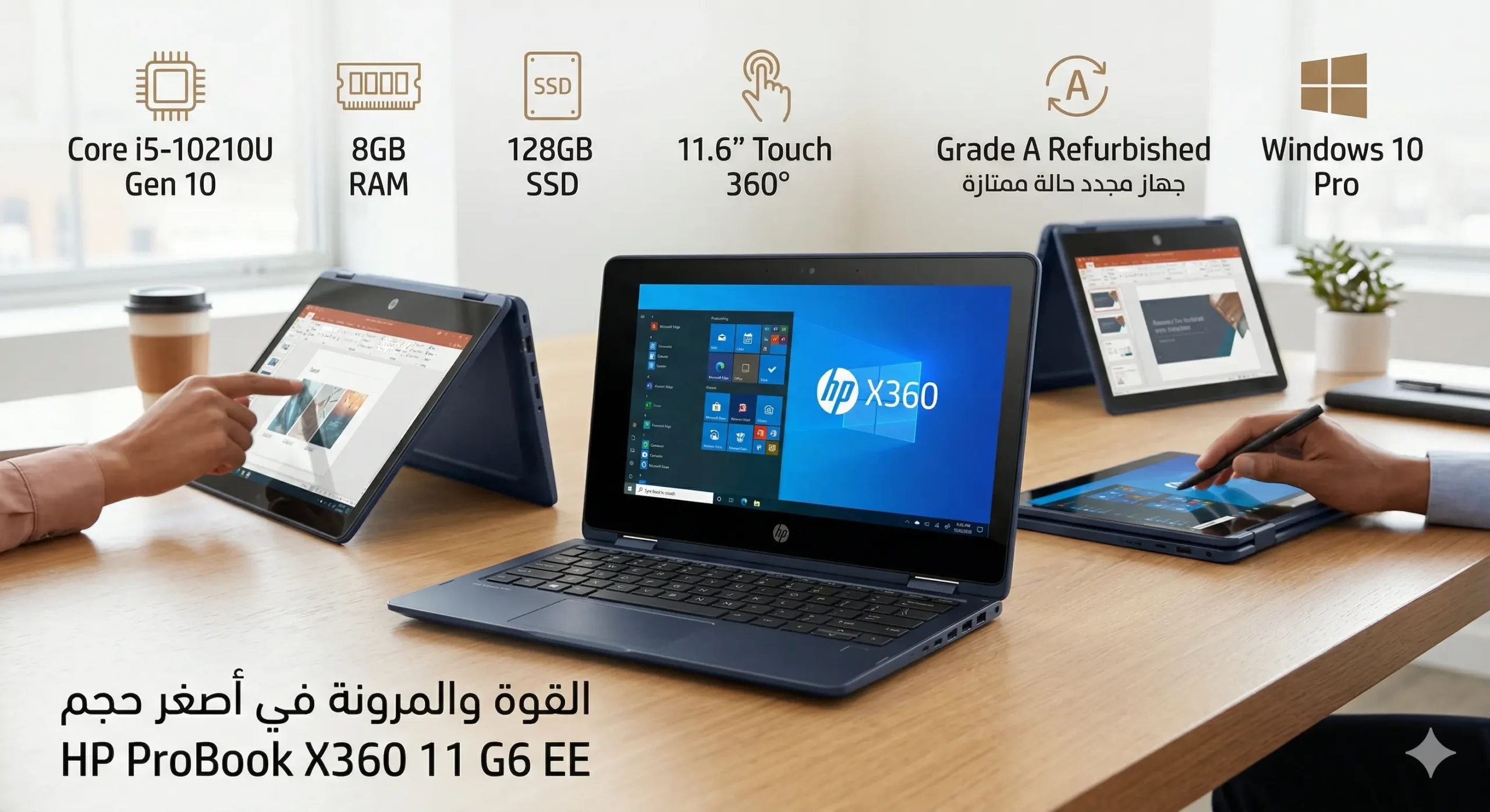 HP ProBook X360 11 G6 EE, 2-in-1 Touchscreen Business Laptop, 11.6-Inch Notebook, Intel Core i5-10210U, 8GB RAM, 128GB SSD, US Keyboard, Windows 10 Pro